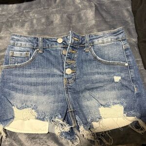 Trendy Blue Distressed Jean Shorts